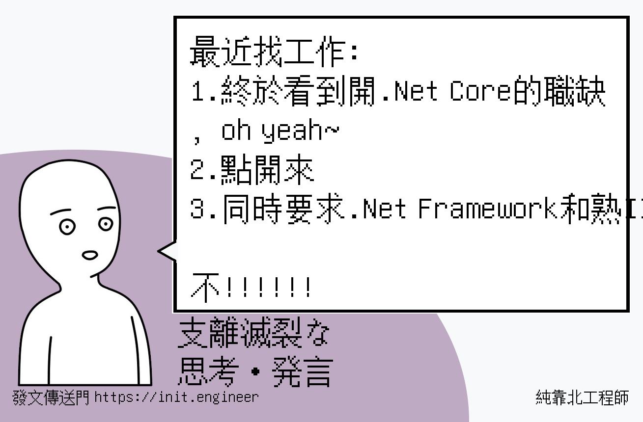 最近找工作:
1.終於看到開.Net Cor...